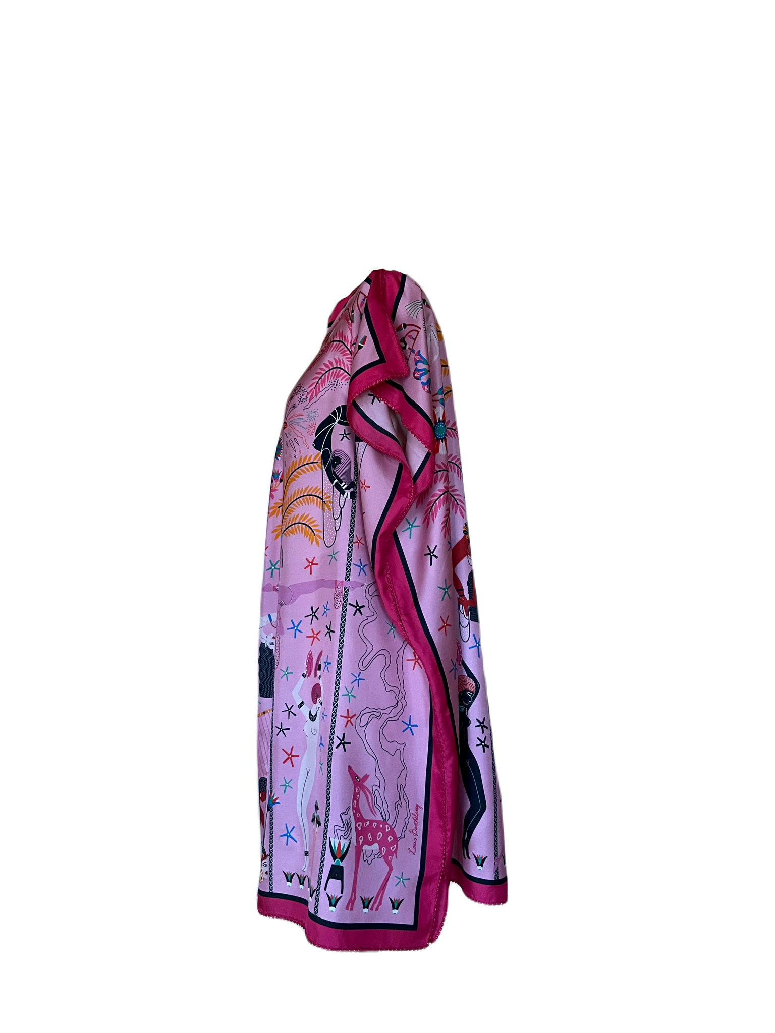 PRINTED SILK SCARF DRESS, RUBY